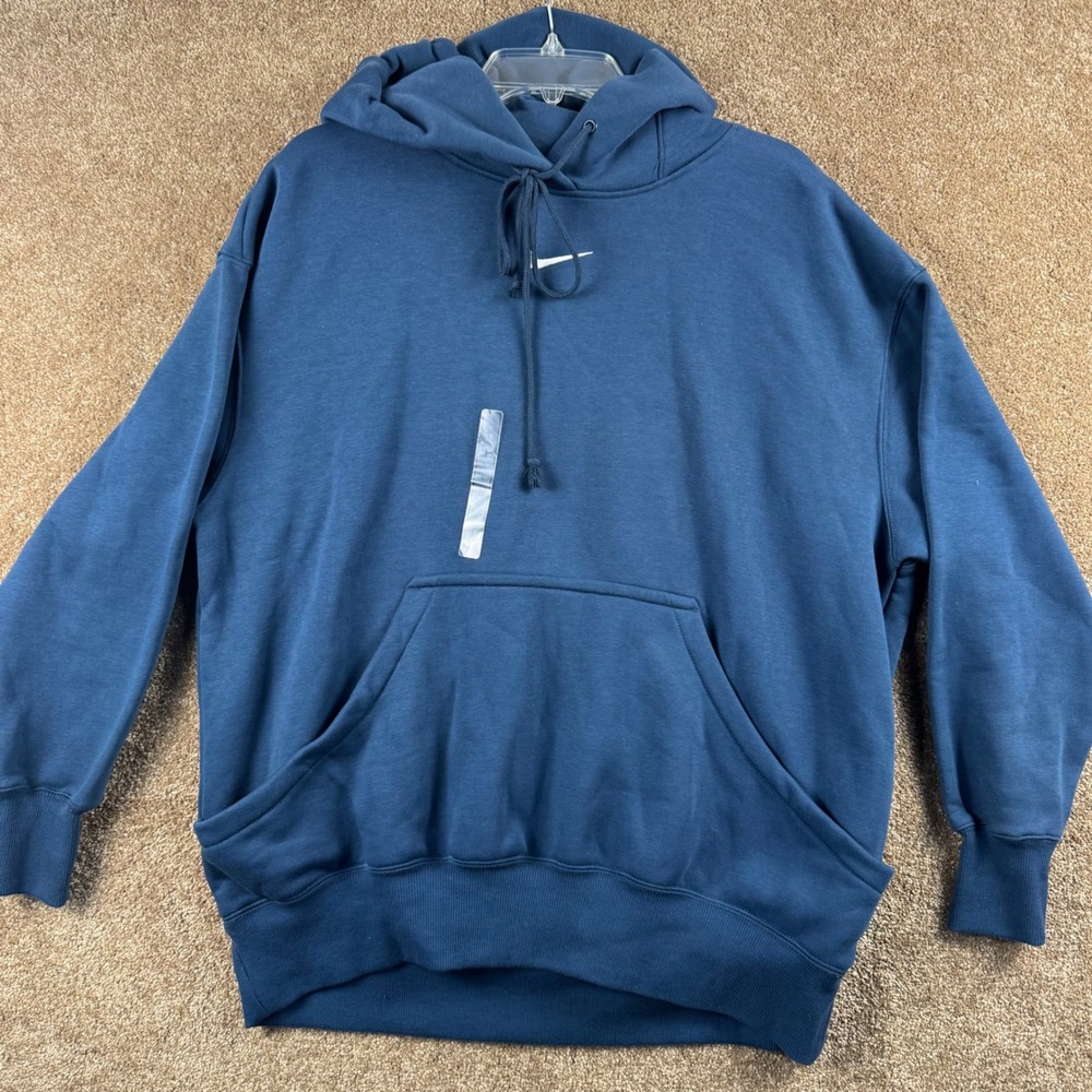 Nike Sportswear Phoenix Fleece Oversized Hoodie Dark Blue Large Embroidered Logo
